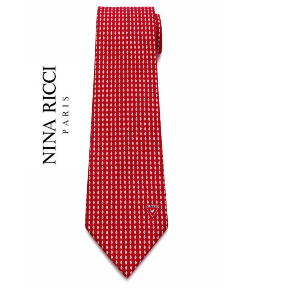 Nina Ricci Paris Silk Tie – Red Geometric Pattern